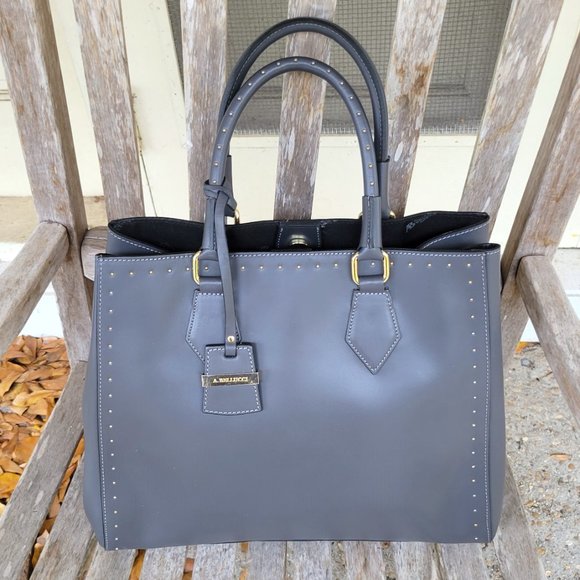 New A BELLUCCI Gray Leather Tote Satchel Bag w/crossbody